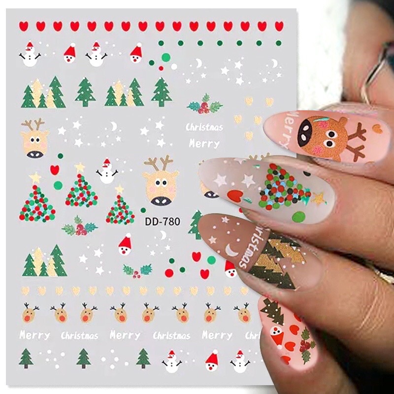 Sticker Noel dán móng nail Giáng sinh hoạt hình