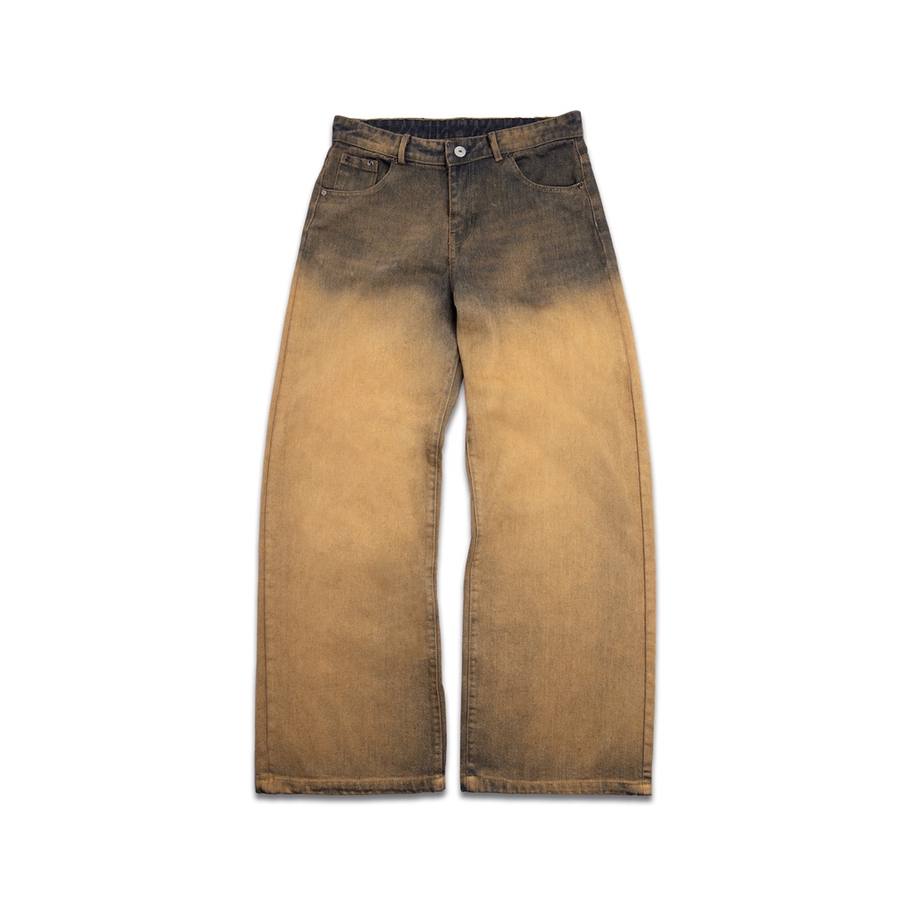 Quần cotton denim "GOLDIE WIDE-LEG MUSTARD WASH" giăt mài 12oz
