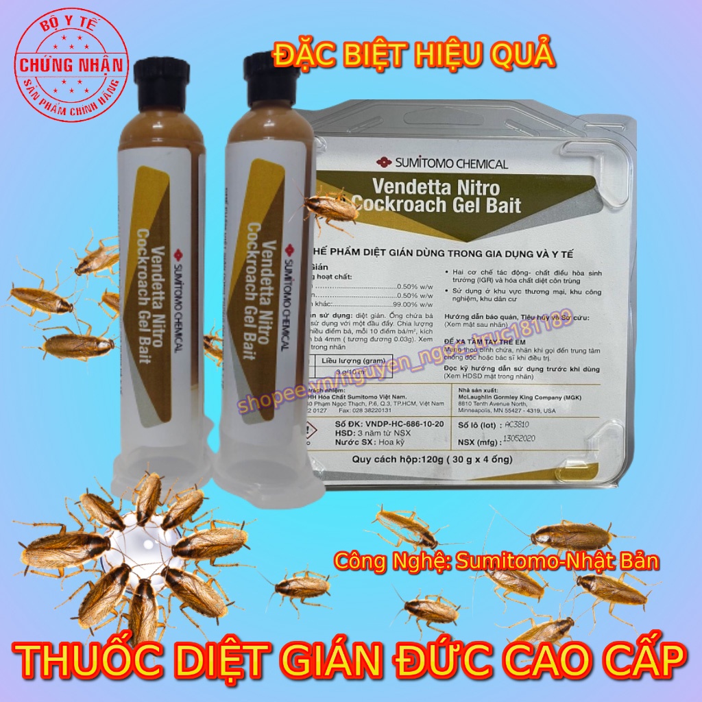 (Chính Hãng) Vendetta Nitro Cockroach gel Bait (30g) Cao Cấp-Nhật Bản-Chuyên diệt Gián Đức, Gián Mỹ - 1 Tuýp