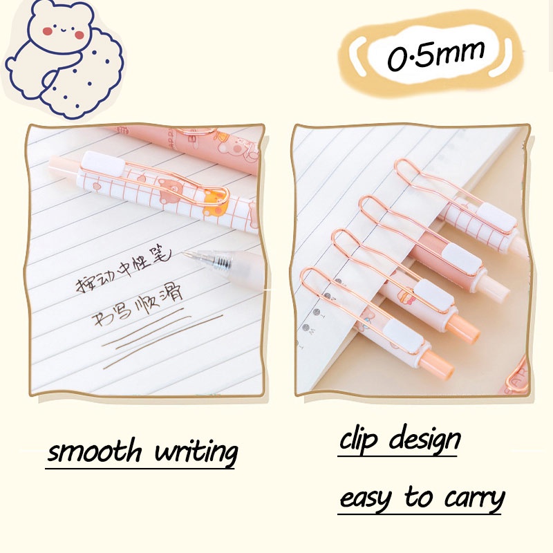 Bút Bi Mực Đen Ngòi 0.5mm In Hình Hoa Hồng Đáng Yêu