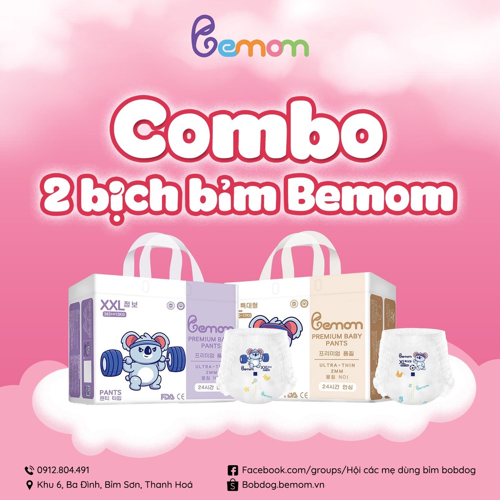 ⚡𝐂𝐨𝐦𝐛𝐨 𝟐 𝐛𝐢̣𝐜𝐡⚡Tã Dán/Quần Bemom Hàn Quốc mỏng mềm mịn thấm hút siêu tốt đủ size dán S56/M48/L46, quần M44/L42/XL40/XXL3