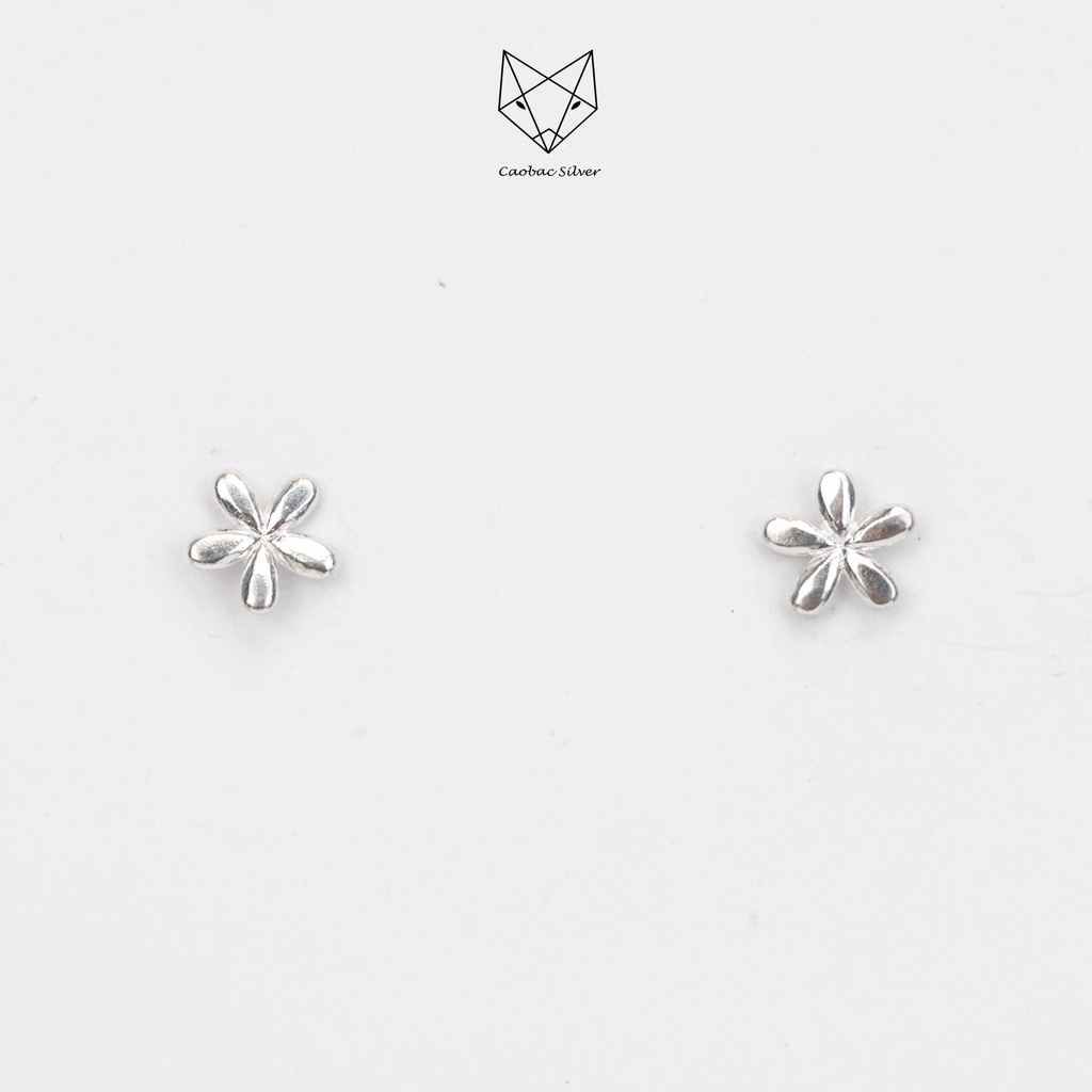 Khuyên Tai Bạc Ta Nữ CaoBac Silver Hình Hoa Năm Cánh Tròn Trơn Không Đính Đá Dễ Thương Xinh Xắn Dành Cho Bạn Nữ