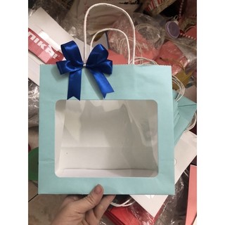 túi mica có bóng kính màu xanh trắng hồng pastel