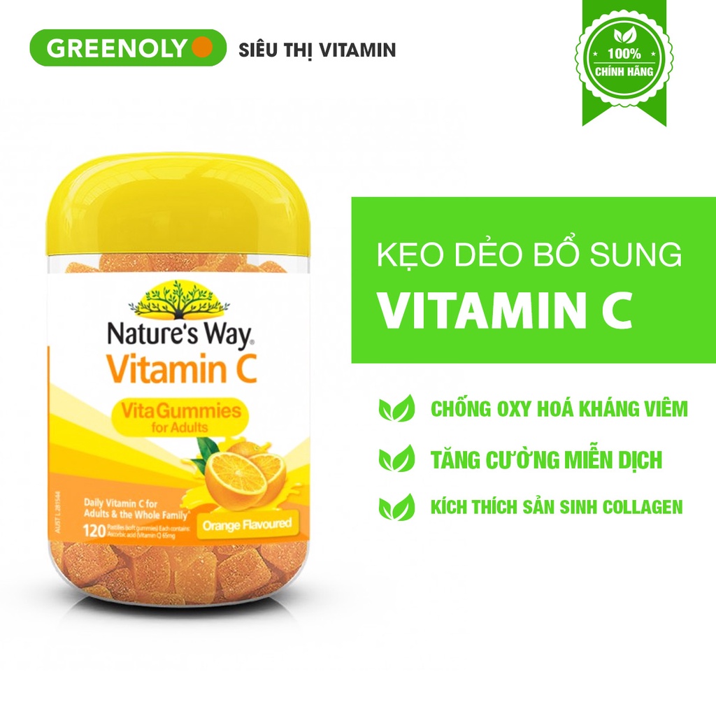 Kẹo Dẻo Bổ Sung Vitamin C Cho Gia Đình Nature’s Way Vita Gummies for Adults 120 viên kích thích miễn dịch - Greenoly