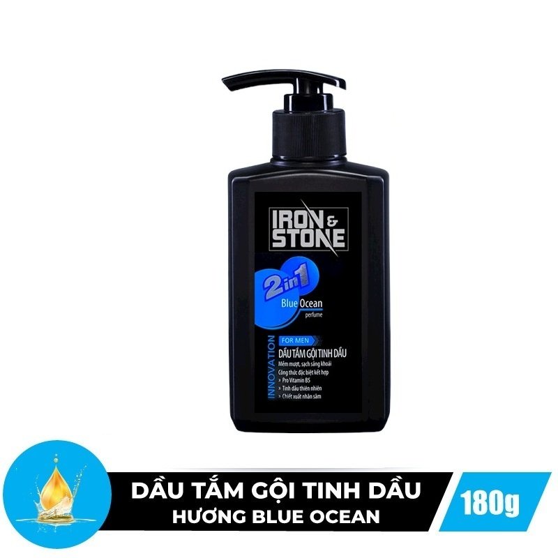 Dầu tắm gội IRON&STONE Innovation hương Blue Ocean dành cho nam dung tích 180G, dưỡng tóc mềm mượt, làm sạch sâu