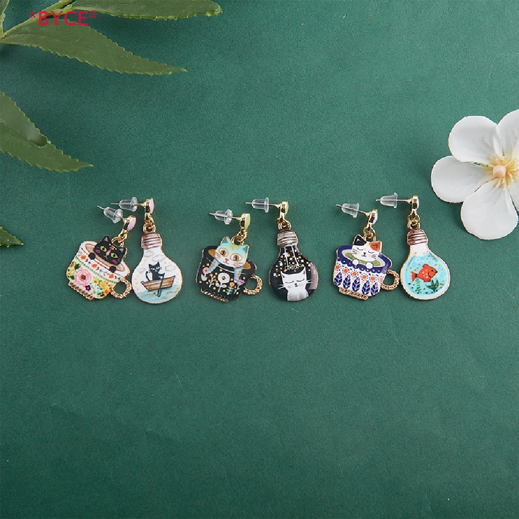 Khuyên Tai Dáng Dài Hình Mèo / Cốc Bóng Đèn Tráng Men Mới Cho Nữ