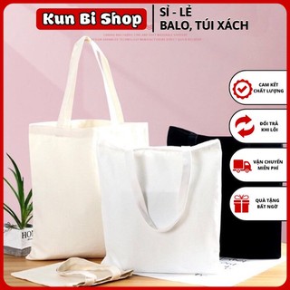 Túi vải tote nữ Canvas trơn trắng, đen, ngà có khóa
