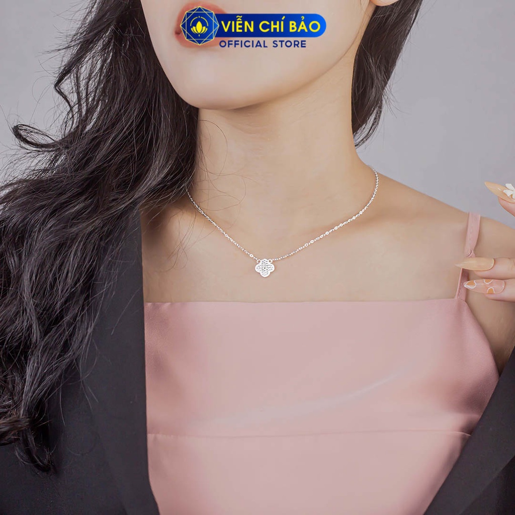 Dây chuyền cỏ đính đá chất liệu bạc 925 thời trang phụ kiện trang sức nữ Viễn Chí Bảo D400885