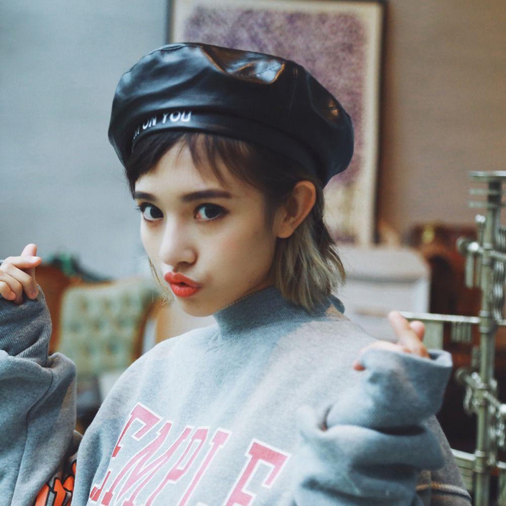 Mũ Beret Da PU In Chữ Thời Trang Xuân Thu Dành Cho Nữ