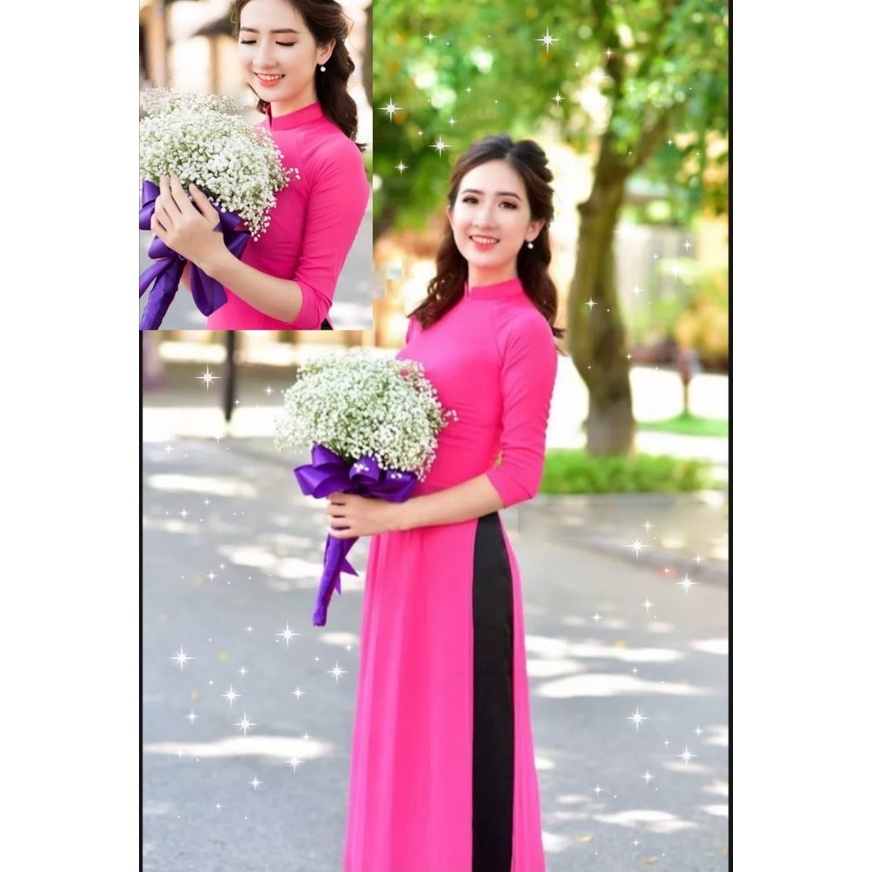 Áo Dài Trơn màu hồng sen 4 tà- Lan Chi