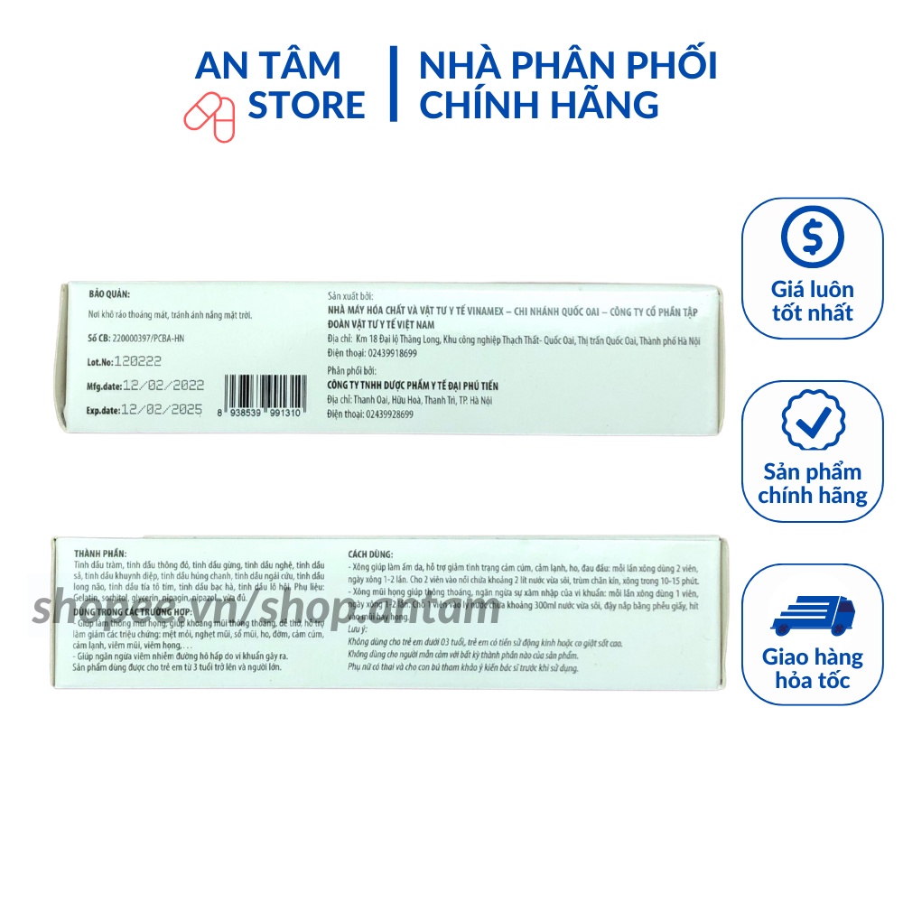 Viên xông hương tràm tía tô Hộp 20 viên