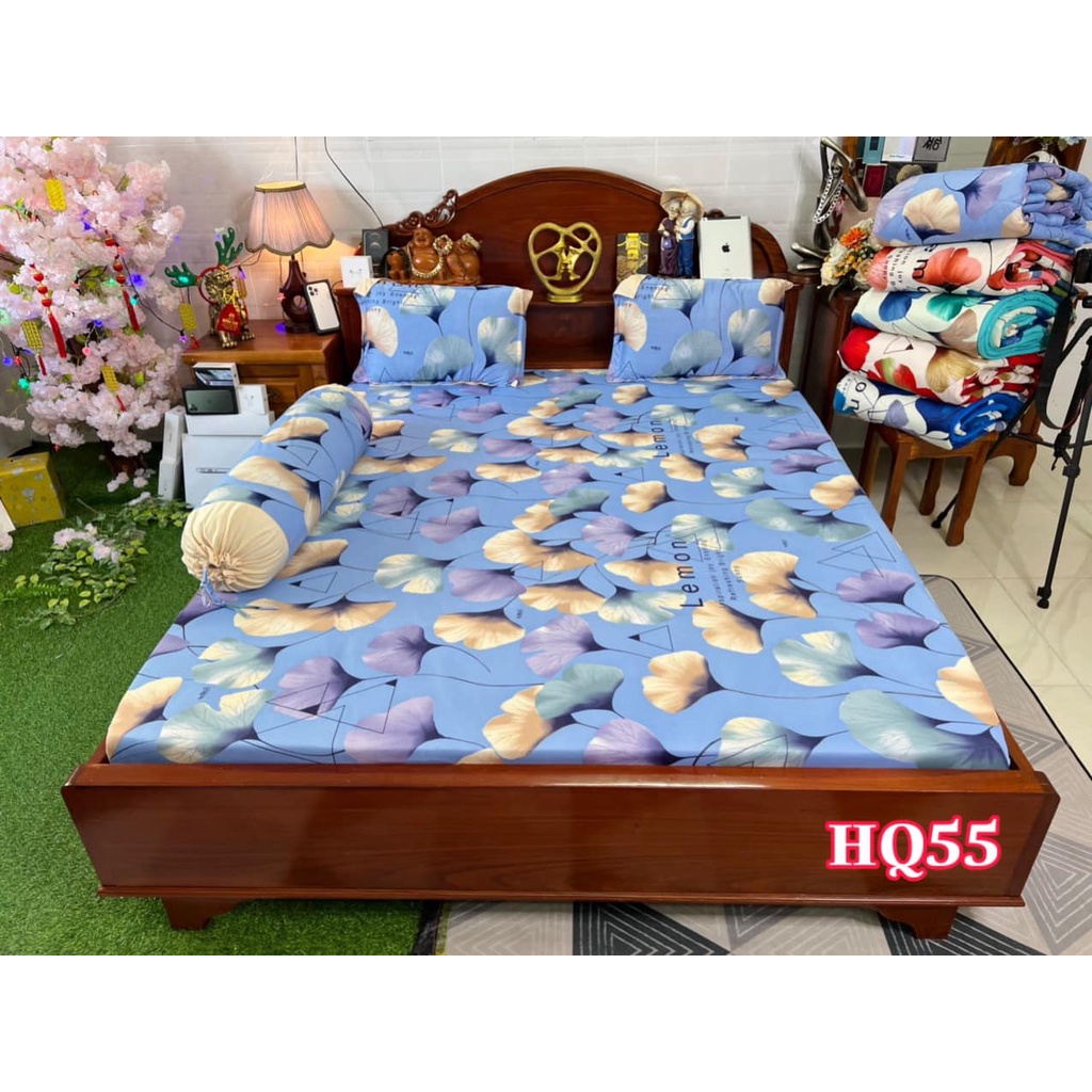 Bộ drap thun lạnh hàn quốc Vạn Phát mẫu họa tiết lá rau má