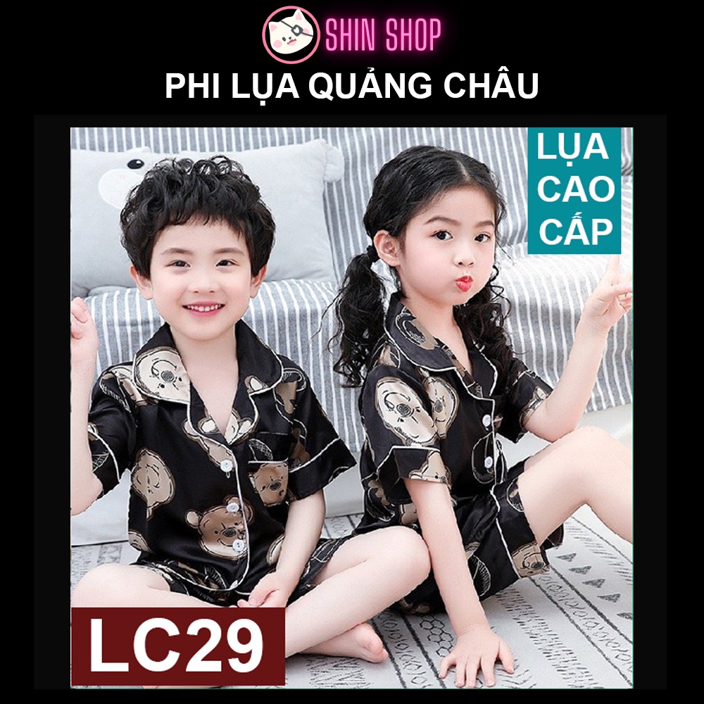(9-21kg) ✅ Pizama PHI LỤA QUẢNG CHÂU Đen hoạt hình LC29 trẻ em, đồ ngủ cộc bé trai, bé gái