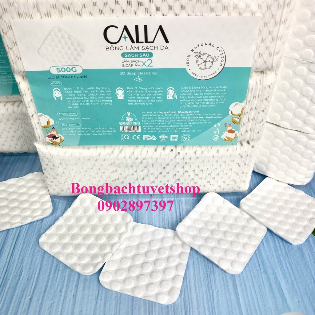 Bông Tẩy Trang Bạch Tuyết CALLA Hạt Massage gói 500g Chính hãng Bông bạch Tuyết