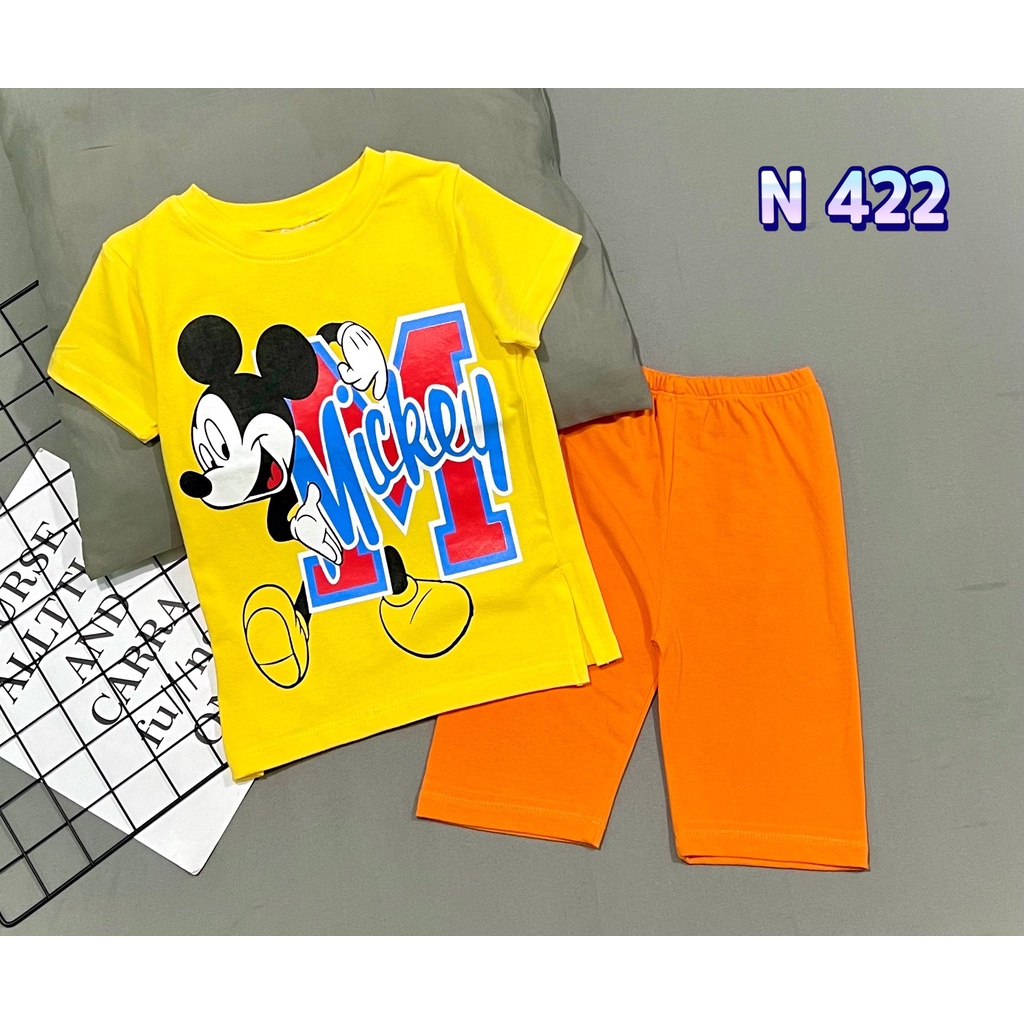 Bộ tay ngắn quần đùi lửng áo xẻ tà thun Cotton 4 chiều size đại cho bé 21-37kg-Pikakids
