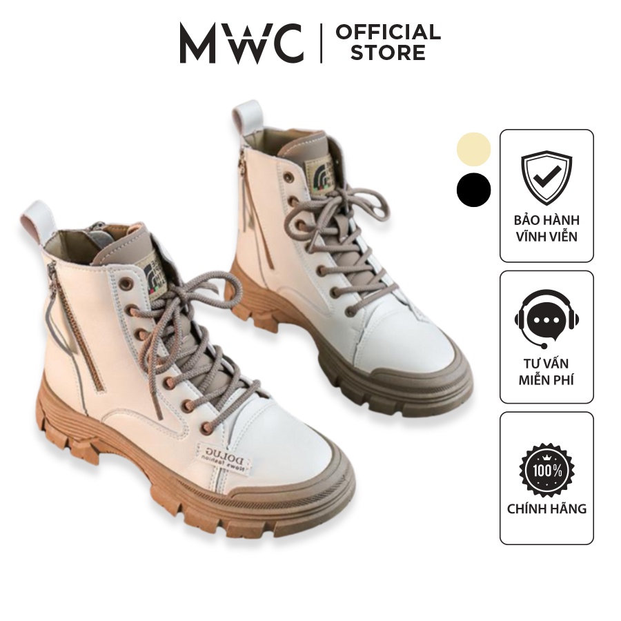 Giày MWC 0602 - Giày Boot Nữ Cá Tính, Giày Cổ Cao Da Trơn Thời Trang Phong Cách Hàn Quốc