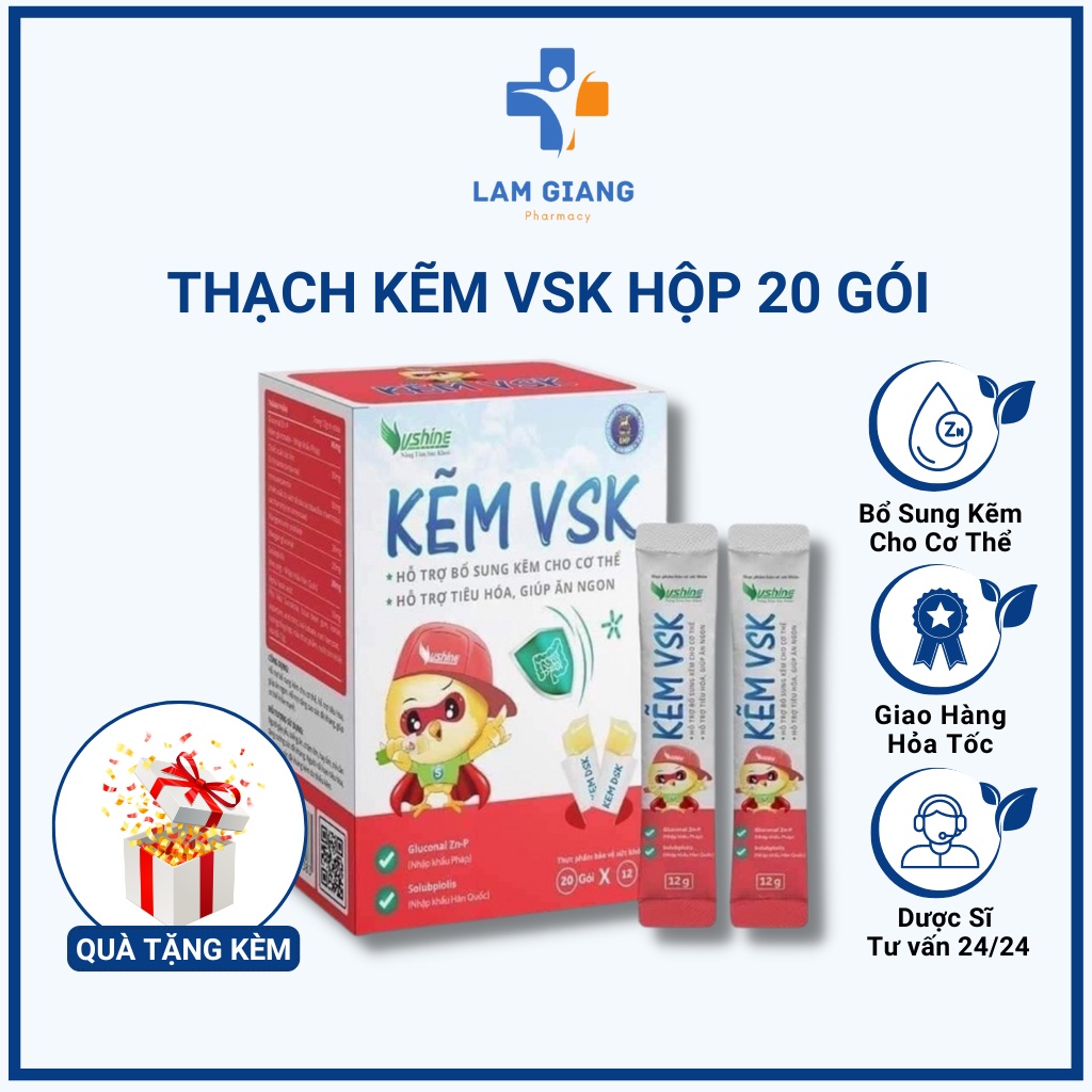 Thạch Kẽm VSK hộp 20 gói dành cho trẻ biếng ăn, hỗ trợ tiêu hóa - Lam Giang Pharmacy