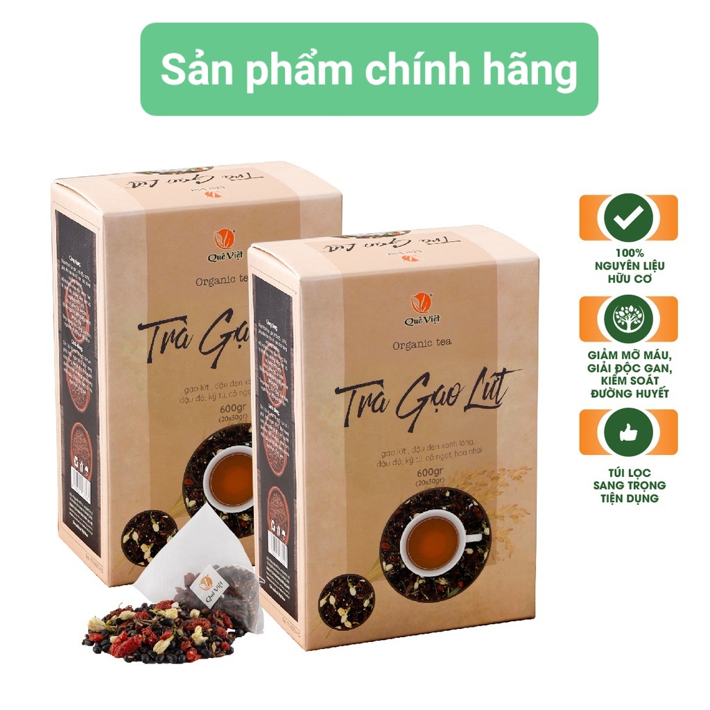COMBO 2 HỘP Trà gạo lứt Quê Việt thanh lọc gan, giải độc cơ thể nguyên liệu tự nhiên an toàn 600gr/hộp