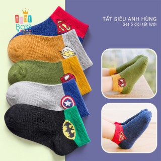 Set 5 đôi tất lưới ngắn cổ siêu anh hùng cho bé 1-9 tuổi | Tất siêu nhân cho bé