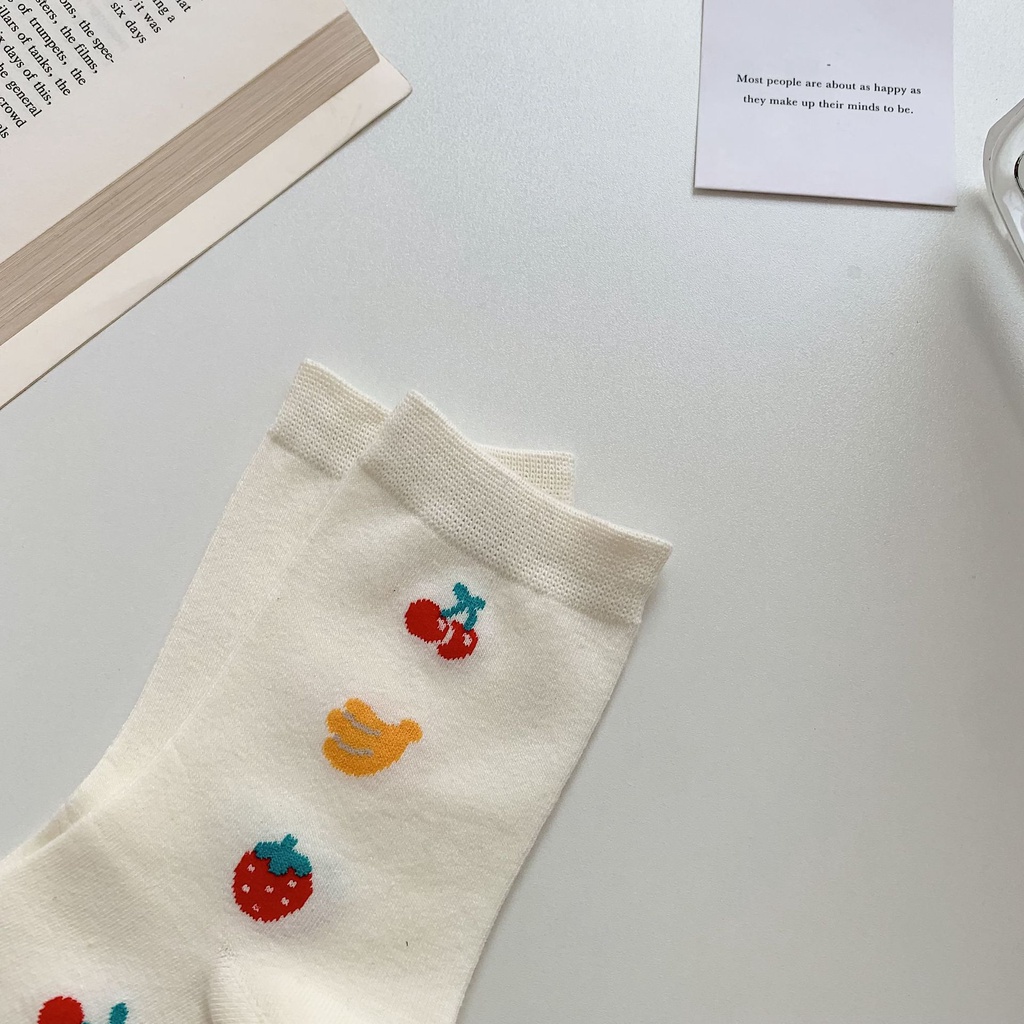 1 Đôi Vớ Cotton Mềm Cổ Vừa Thoáng Khí Thoải Mái In Họa Tiết Trái Cây / Mặt Cười / Gấu Dễ Thương