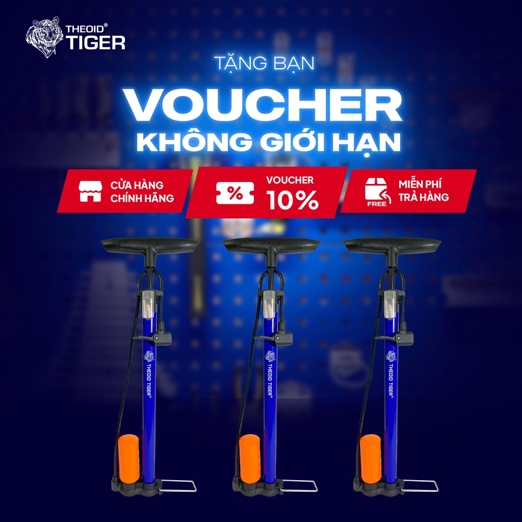 Bơm Xe Đạp Xe Máy Theoid Tiger Tay ống xanh nhanh đầy hơi - Bảo hành 1 đổi 1