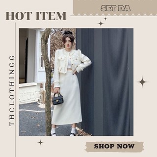 Set váy dạ tweed 2 chi tiết dáng váy ngắn, dáng váy dài