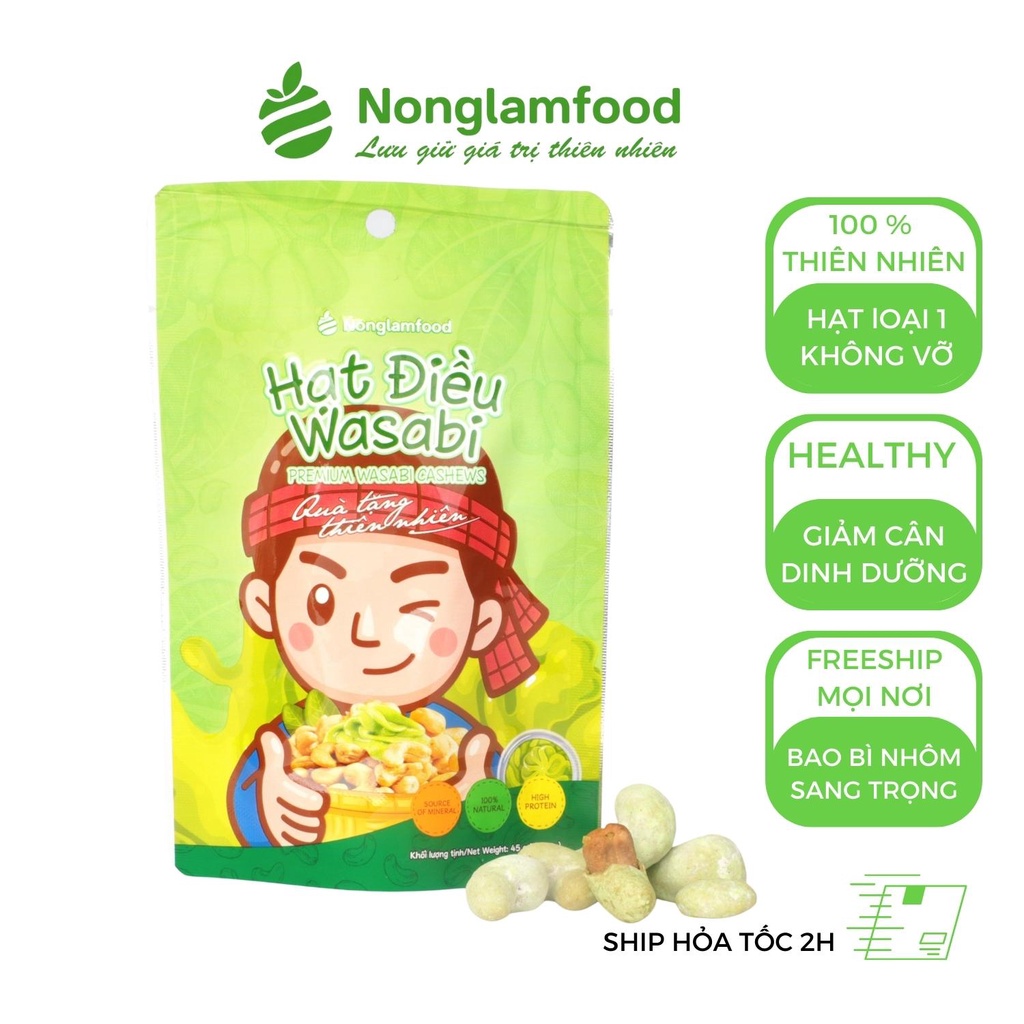 Hạt điều 4 vị | Phô mai | Tỏi ớt | Wasabi | Sầu riêng | 45g Nông Lâm Food nguyên hạt không vỡ, thơm ngon