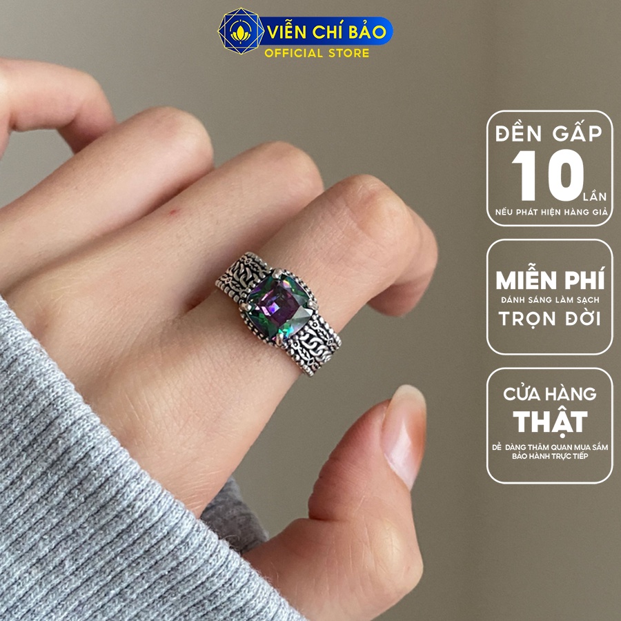 Nhẫn bạc nữ cá tính đá đa sắc chất liệu bạc Thái 925 thời trang phụ kiện trang sức Viễn Chí Bảo N000771