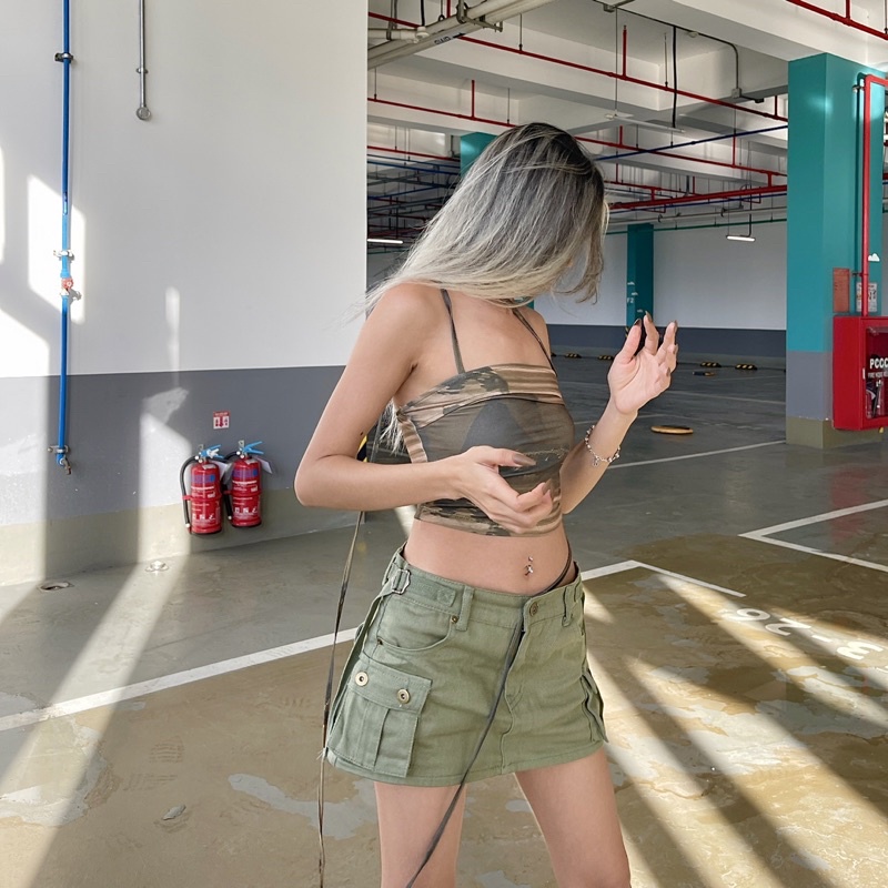 Chân váy cargo mini skirts màu xanh rêu