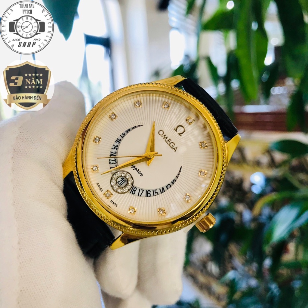 Đồng hồ Nam Omega mặt trăng khuyết,  Dây da cao cấp, Full hộp, Mặt Sapphire chống xước, chống nước thẻ bảo hành 36 tháng