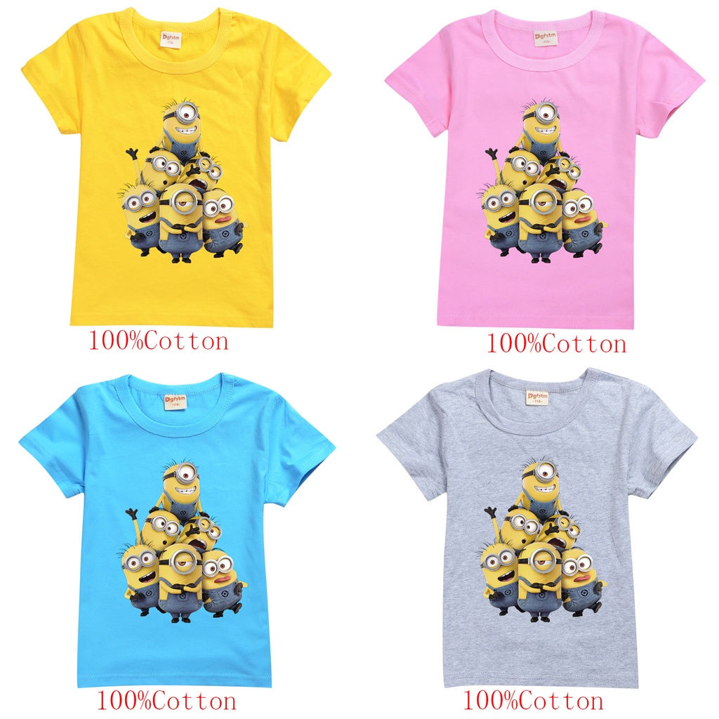 Áo Thun Tay Ngắn In Hình Minion Hoạt Hình Dành Cho Trẻ Em Từ 2 Đến 15 Tuổi