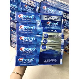 Set 5 cây Kem đánh răng CREST 3D White Advanced Triple Whitening 147g