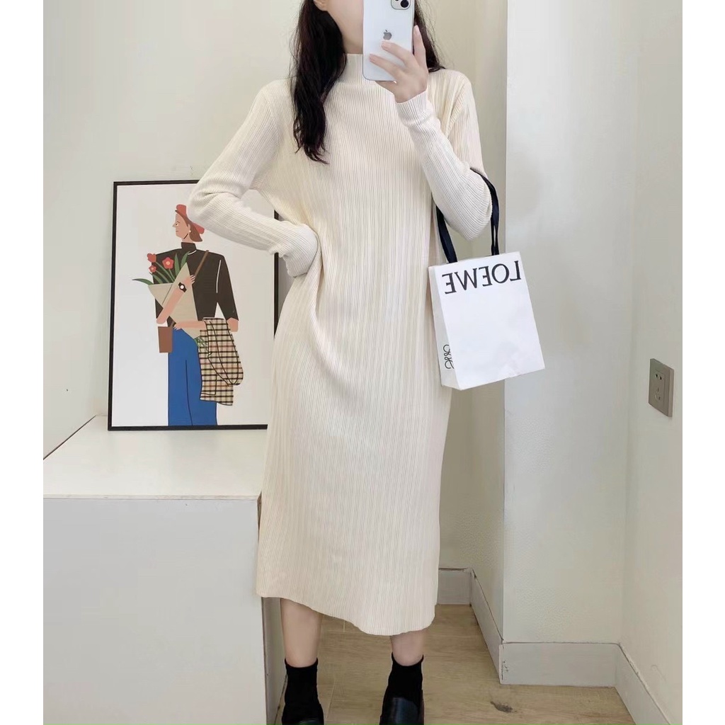 Váy len tăm suông cổ leo màu nào cũng dễ mặc hàng QC