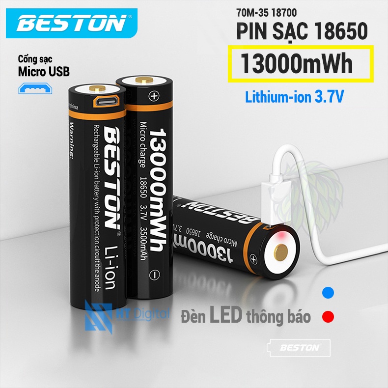 Pin sạc 18650 công suất lớn 13000mWh Beston sạc trực tiếp nguồn USB tiện lợi dùng cho đèn pin, quạt điện cầm tay, micro,