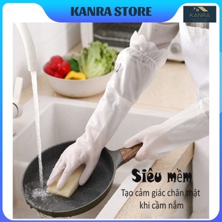 GĂNG TAY CAO SU DÀI LÓT NỈ💥FREESHIP💥Bao Tay Rửa Bát, Giặt Quần Áo Loại Dài Bo Chun/Dày, Siêu dai, Cảm giác thật