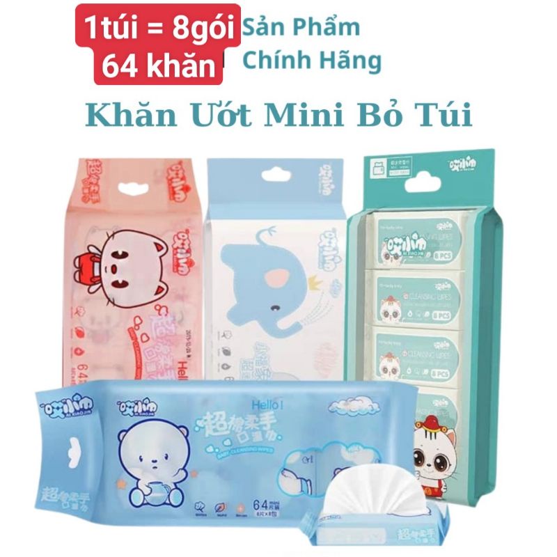 Khăn Giấy Ướt Mini Dễ Thương Bỏ Túi Tiện Lợi  túi 8 gói