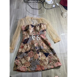 2hand đầm hoạ tiết kiểu eo 66cm mã 177