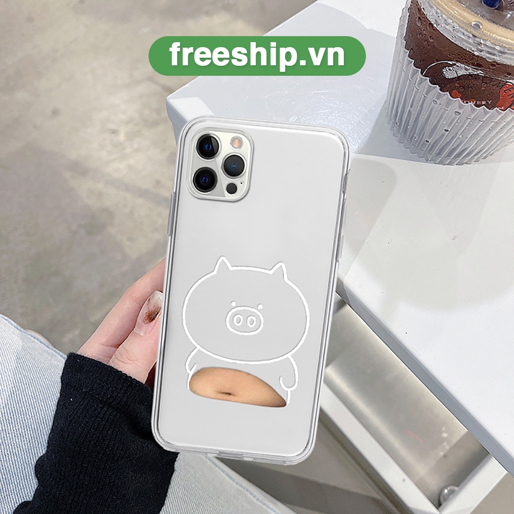 Ốp điện thoại iphone lợn đầu to béo bụng cạnh vuông cho 6/6splus/7/7plus/8/8plus/x/xr/xs/11/12/13/14/pro/max/plus/