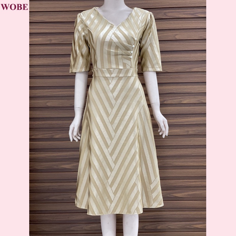 Đầm trung niên sang trọng WOBE, thiết kế cao cấp dự tiệc cho mẹ co giãn tốt đến 80kg DN12 Đỏ - WB WOMAN &amp; BEAUTY