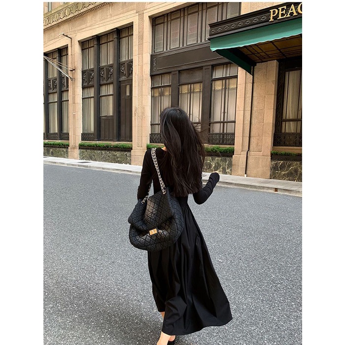 Đầm Tay Dài Dáng Ôm Thiết Kế Đục Lỗ Thời Trang Mùa Thu Mới Cho Nữ