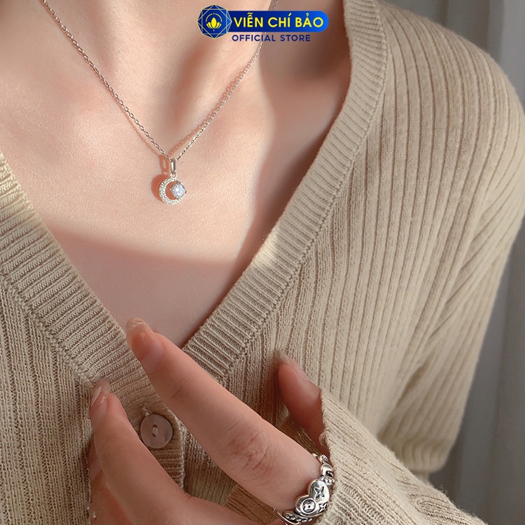 Dây chuyền bạc nữ mặt trăng đính đá Moonshine chất liệu bạc 925 thời trang phụ kiện trang sức Viễn Chí Bảo D400886