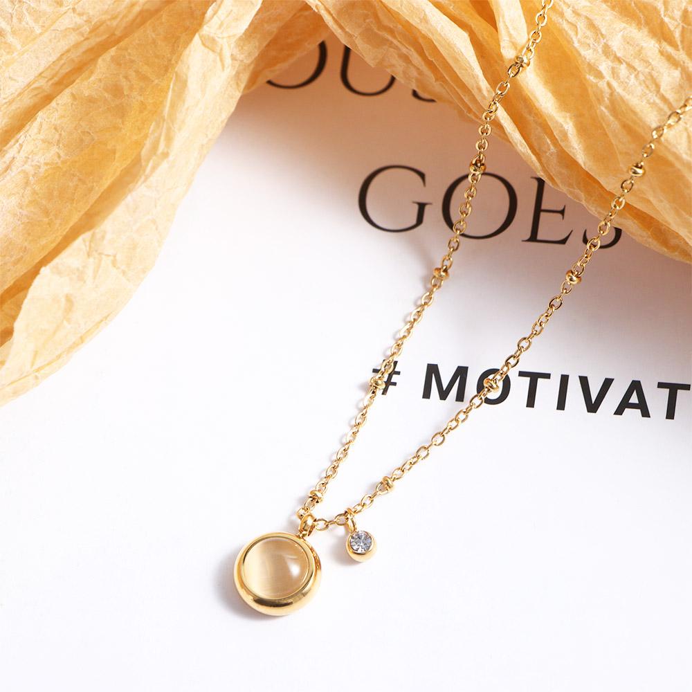 AROMA Vòng Cổ Choker Chất Liệu Thép Titan Đính Đá Opal Đơn Giản Cho Nữ