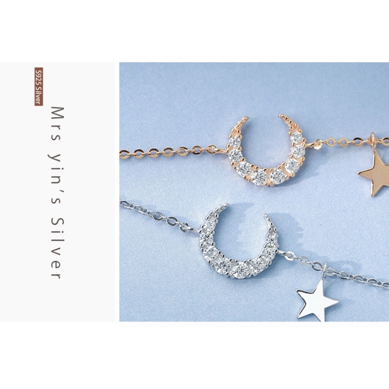 MANYUE Nữ Thời Trang Tinh Tế Vòng Tay Hình Mặt Trăng Và Ngôi Sao Đính Đá Xinh Xắn
