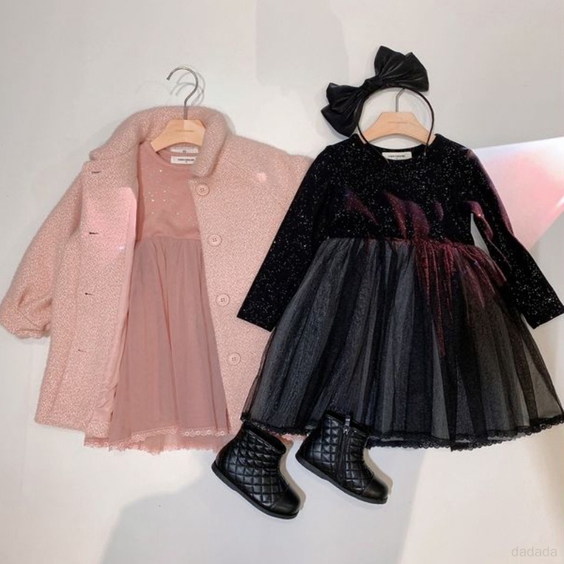 Đầm Tay Dài Phối Lưới Lấp Lánh Thời Trang Xuân Thu