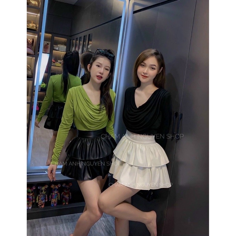 Chân váy da tầng hàng QC