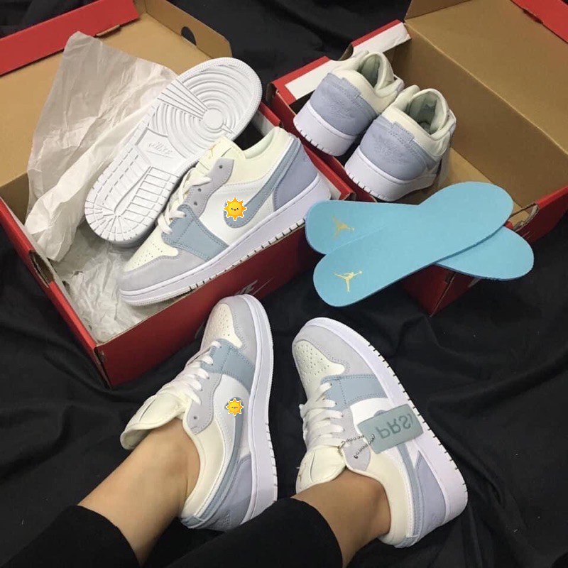 Giày Thể Thao 𝐉𝐨𝐫𝐝𝐚𝐧 Xám Xanh Paris Cổ Thấp, Giày Sneaker JD Low Xám Gót Xanh Nam Nữ Mới Nhất - Full Box Bill-NT