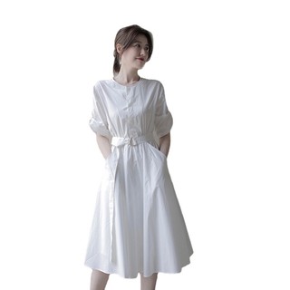 Đầm Sơ Mi Trắng Dài Tay Ôm Eo Thời Trang Mùa Xuân Pháp Phổ Biến Cho Nữ