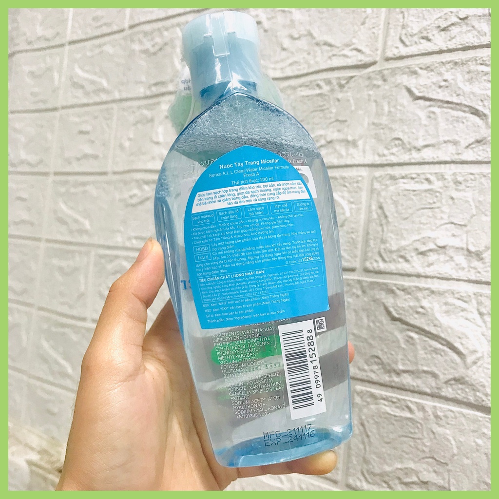 Nước tẩy trang Micellar Senka ALL Clear Water Fresh, màu xanh