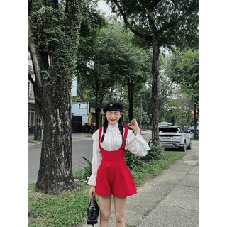 Sét áo sơ mi trắng xếp + yếm đỏ