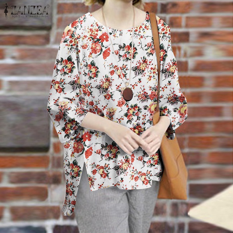 Áo kiểu ZANZEA in hoa cổ tròn thời trang cho nữ